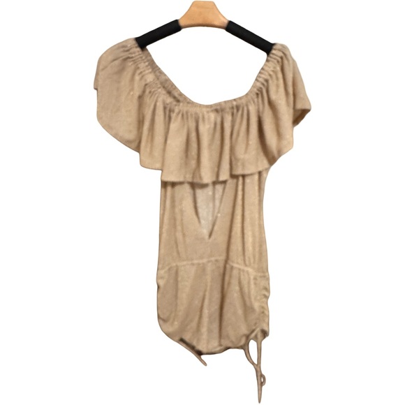 Gold Sparkly Off-Shoulder Ruffle Romper - Picture 2 of 6